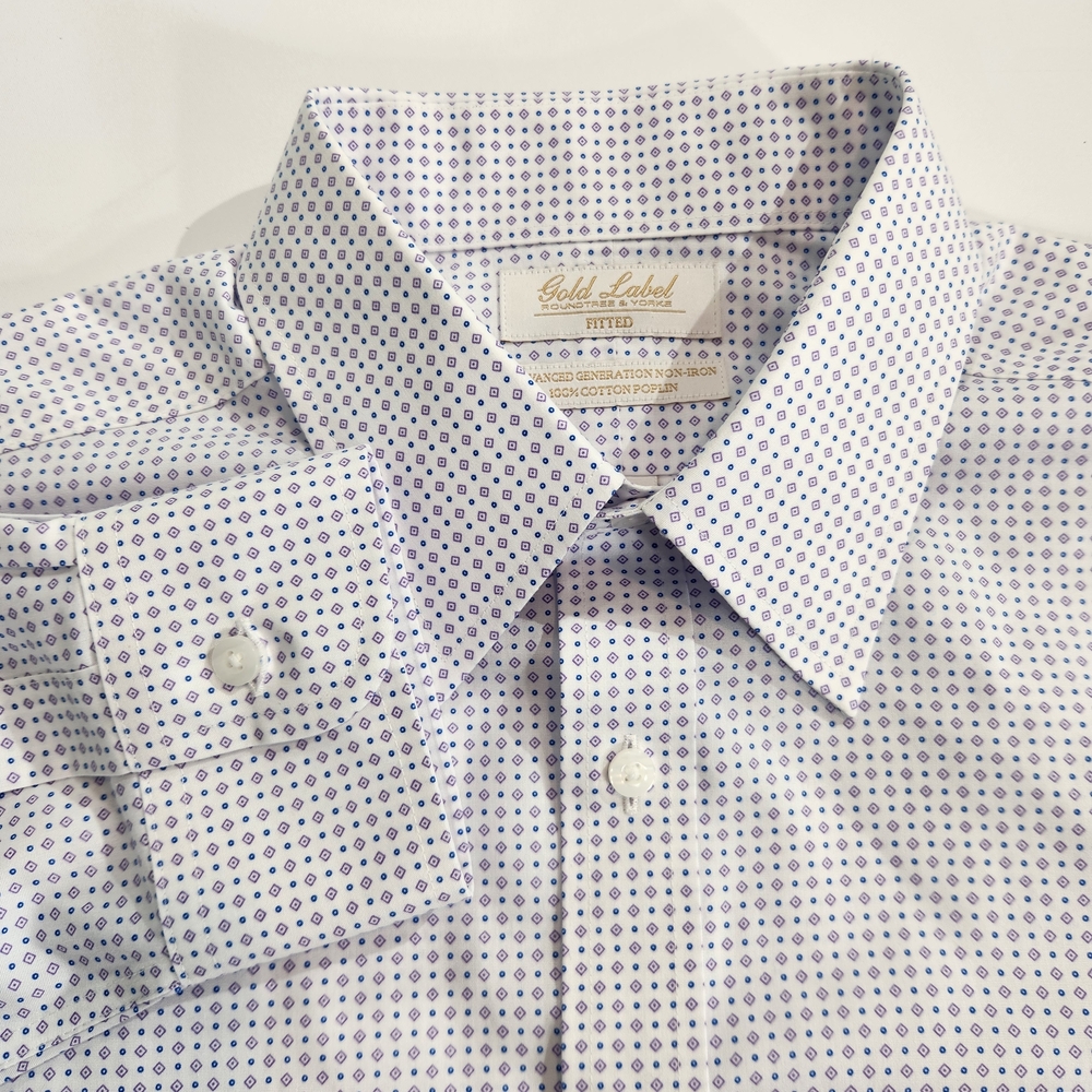 Roundtree Yorke Gold Label Men's Shirt Size 16 33 White Lilac Fitted Poplin 59